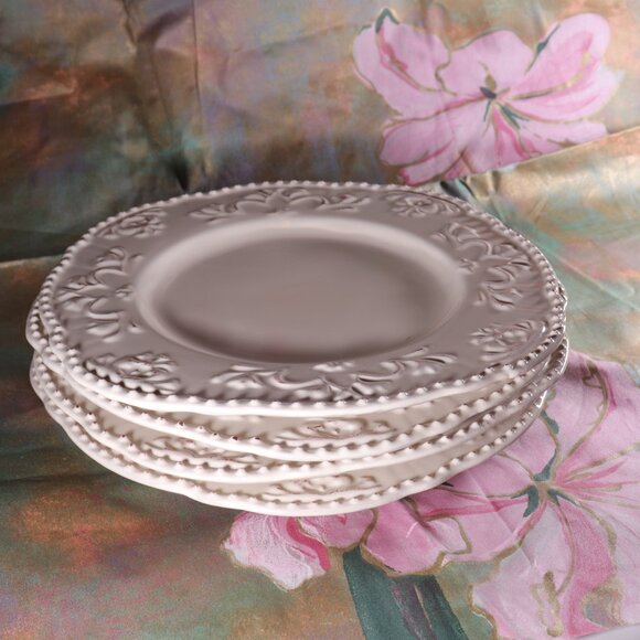 Better Homes and Gardens Medallion Wreath Cream Mist Salad Plates Set of 4 - Picture 3 of 4